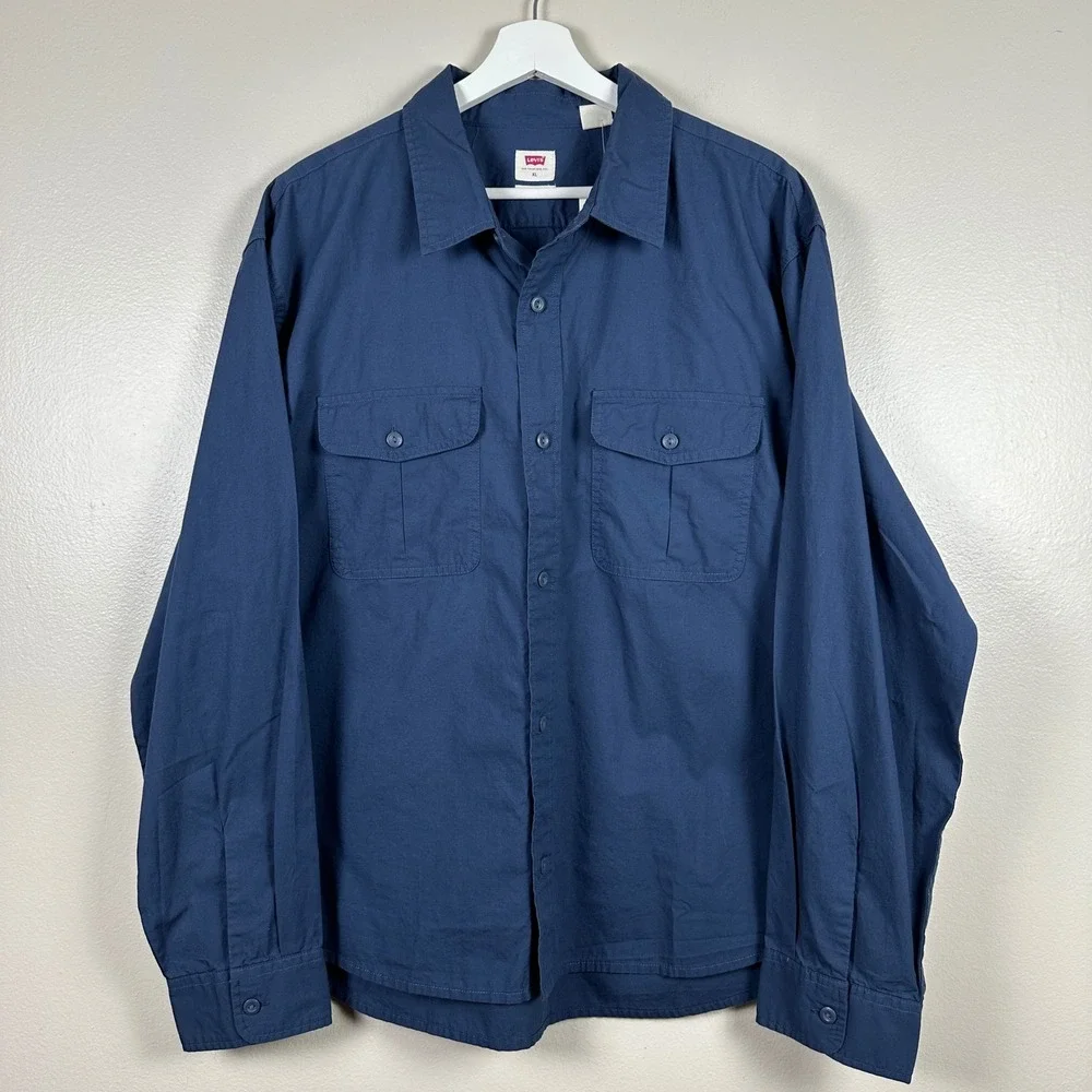 Levi's Men's XL Relaxed Crop Button Down Shirt Navy‎ Blue Classic NEW